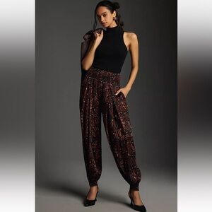 Anthropologie Silky Aztec Print Balloon Joggers elastic smocked waist S